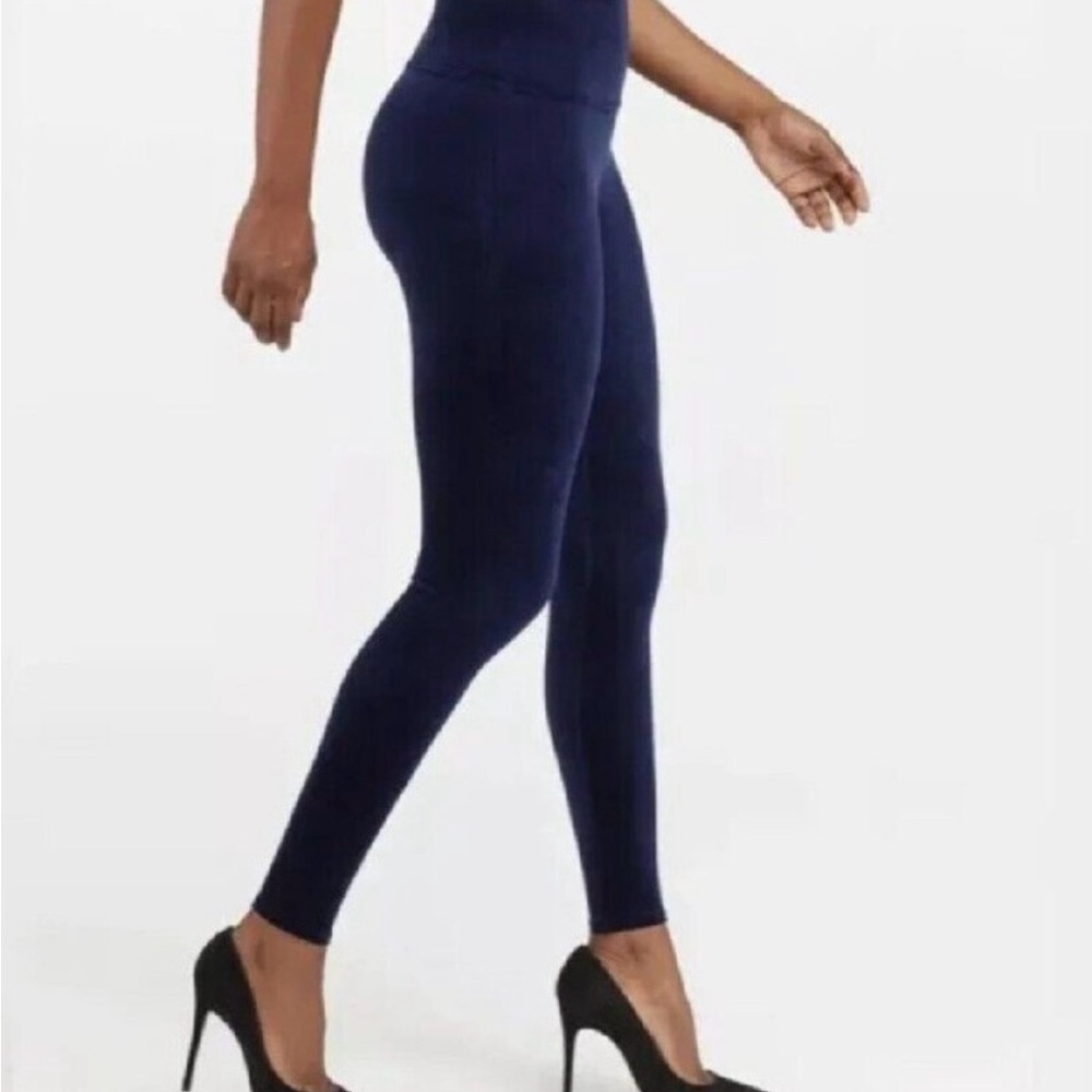 SPANX Velvet Blue High-Waisted Leggings